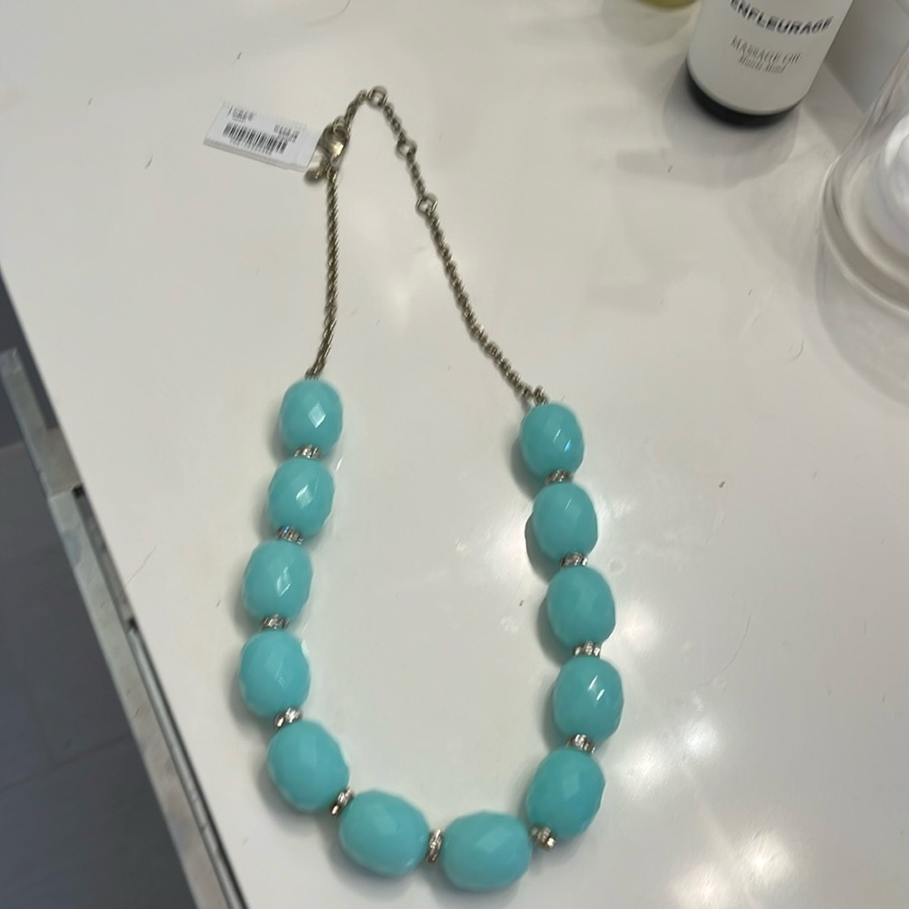 Fun Blue Robin’s egg beaded adjustable necklace with rhinestones